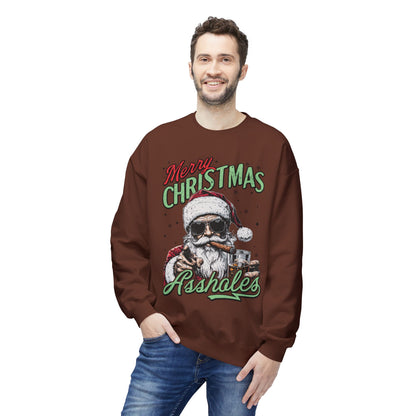 Merry Christmas A**holes Sweatshirt - Edgy Santa Holiday Crewneck