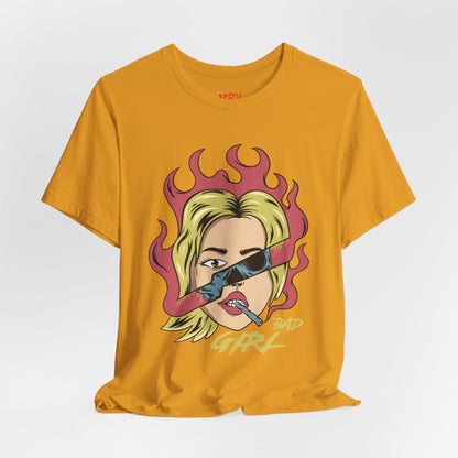 Bad Girl Pop Art Tee — Retro Flaming Blonde Graphic T-Shirt