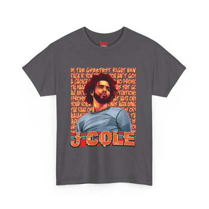 J Cole Graphic Tee — Retro Portrait with 'J-Cole' Text