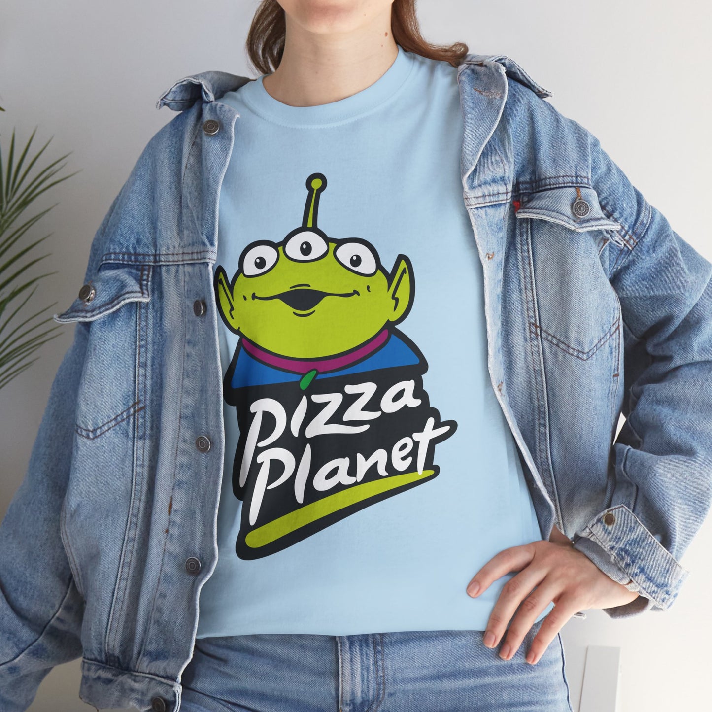 Pizza Planet Alien Graphic Tee — Retro Cartoon Pizza Logo T-Shirt
