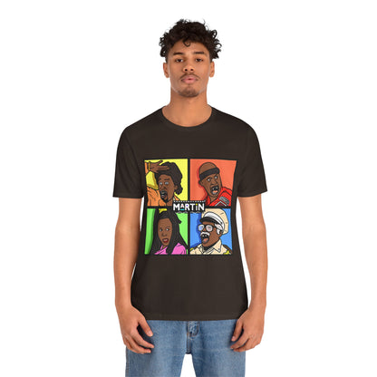 Retro TV Cast Graphic Tee — "Martin" Pop Art Squares