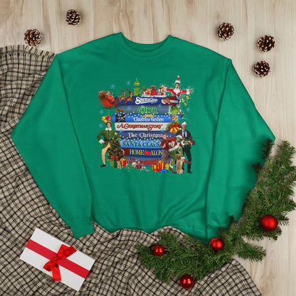 Christmas Movie Stack Crewneck Sweatshirt — Holiday Classics Sign Design