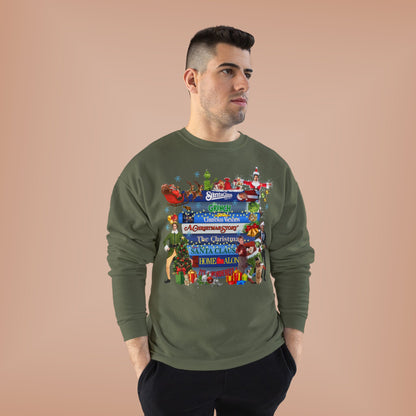 Christmas Movie Stack Crewneck Sweatshirt — Holiday Classics Sign Design