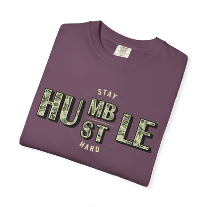 Stay Humble Hustle T-Shirt — Camo Lettering Motivational Tee