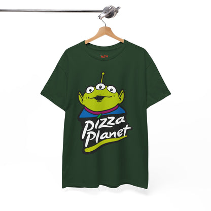Pizza Planet Alien Graphic Tee — Retro Cartoon Pizza Logo T-Shirt