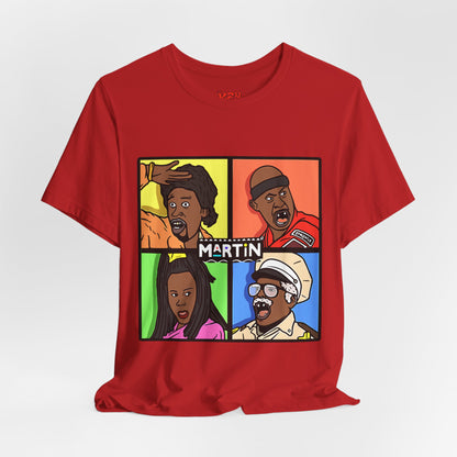 Retro TV Cast Graphic Tee — "Martin" Pop Art Squares