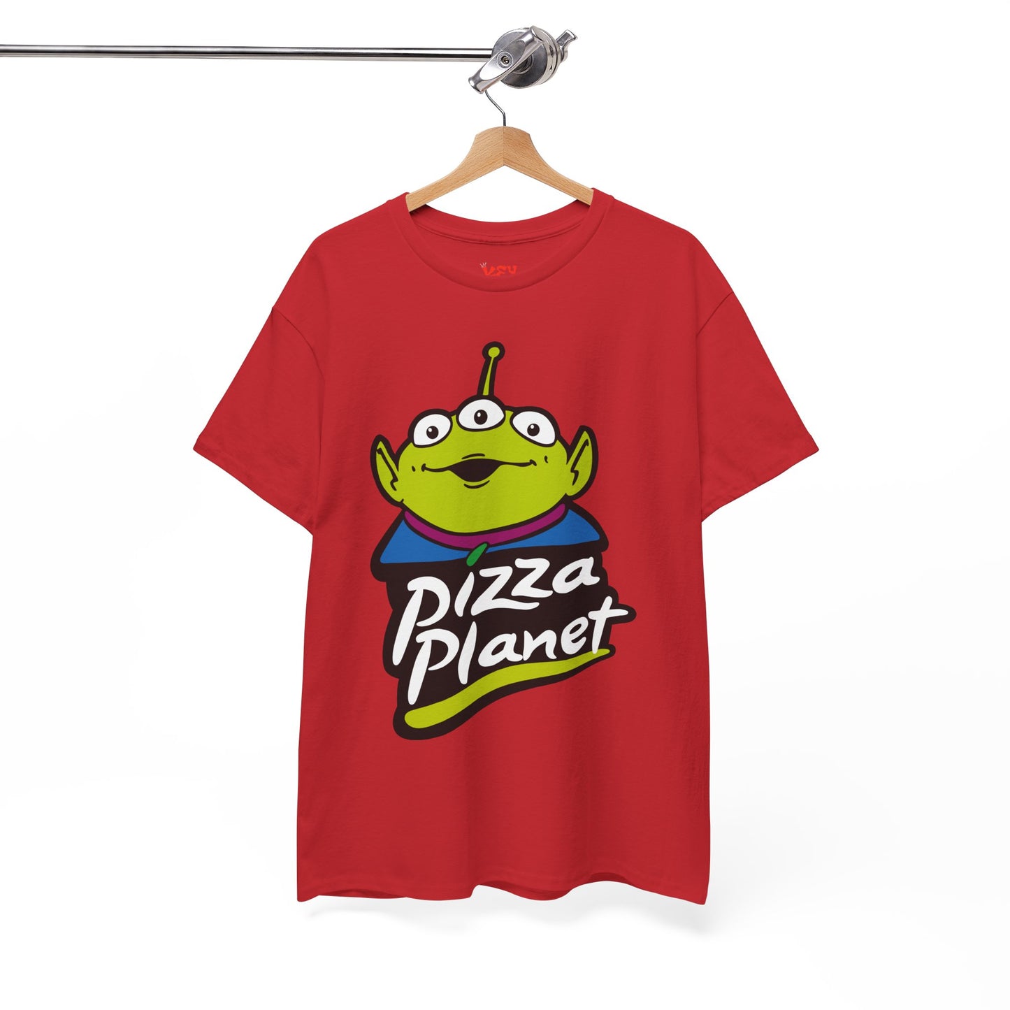 Pizza Planet Alien Graphic Tee — Retro Cartoon Pizza Logo T-Shirt