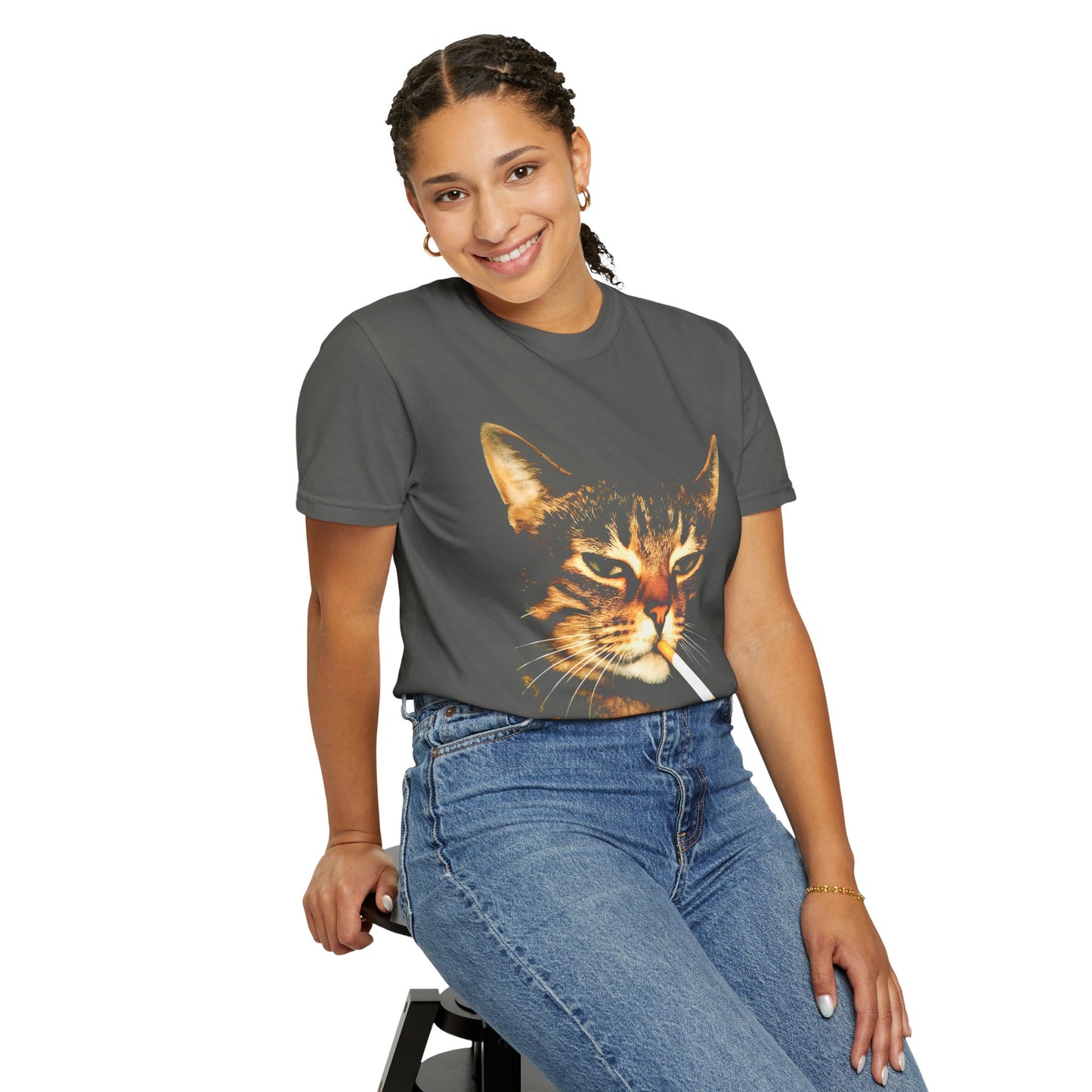 Smoking Cat T-Shirt — Retro Grunge Cat Portrait Tee