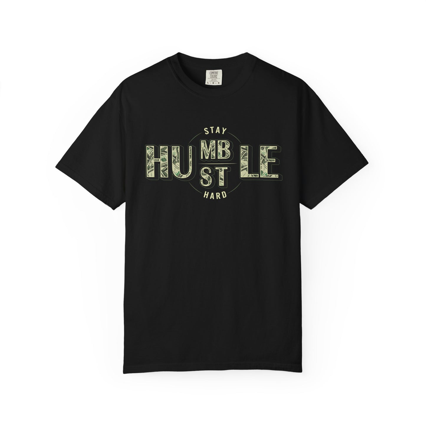 Stay Humble Hustle T-Shirt — Camo Lettering Motivational Tee