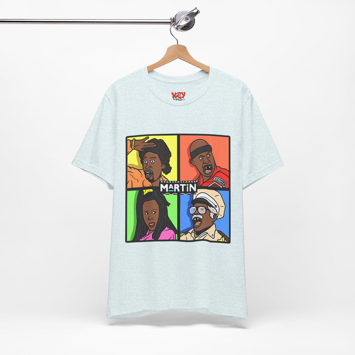 Retro TV Cast Graphic Tee — "Martin" Pop Art Squares