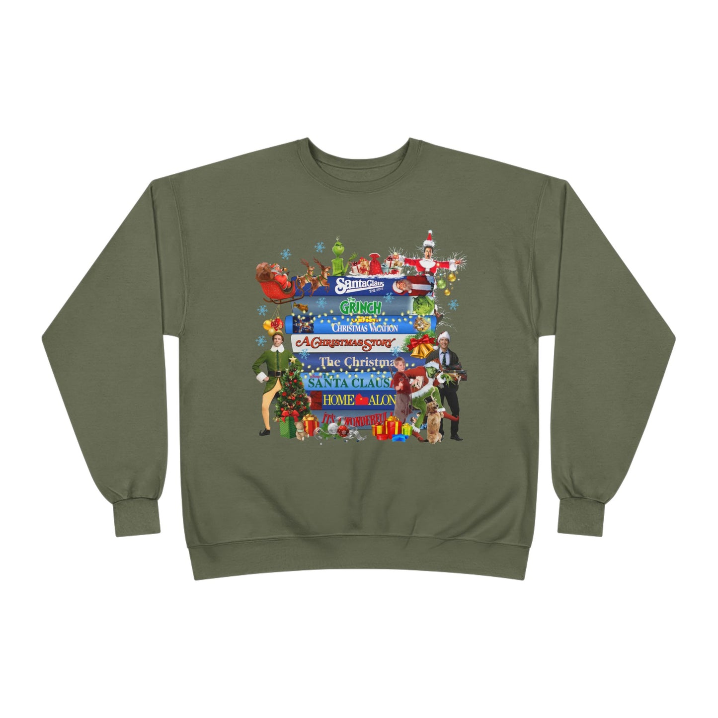 Christmas Movie Stack Crewneck Sweatshirt — Holiday Classics Sign Design