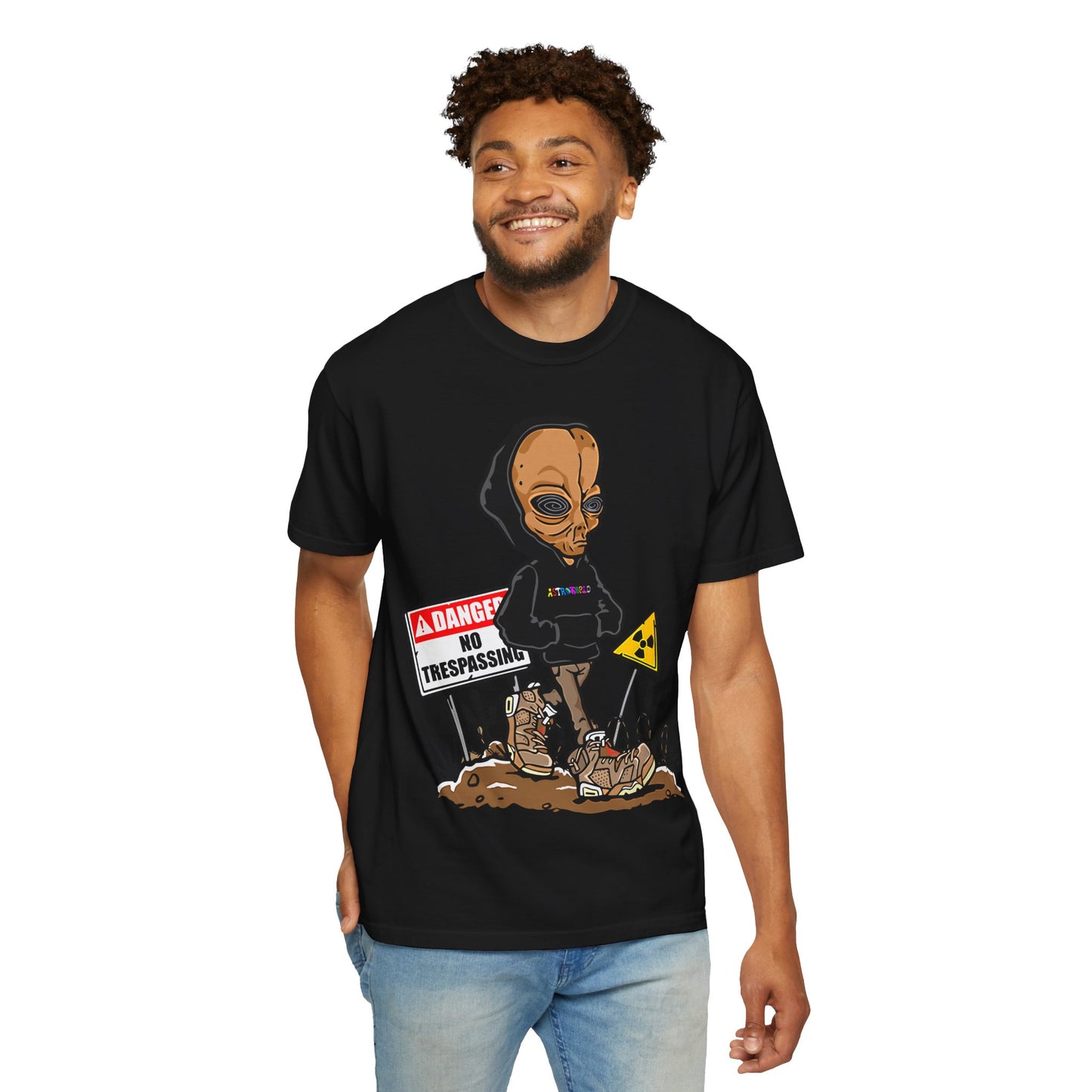 Alien Hooded T-Shirt — "No Trespassing" Desert Graphic