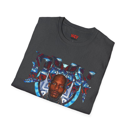DMX Graphic Tee — Bold Portrait & Tribal Shield Design