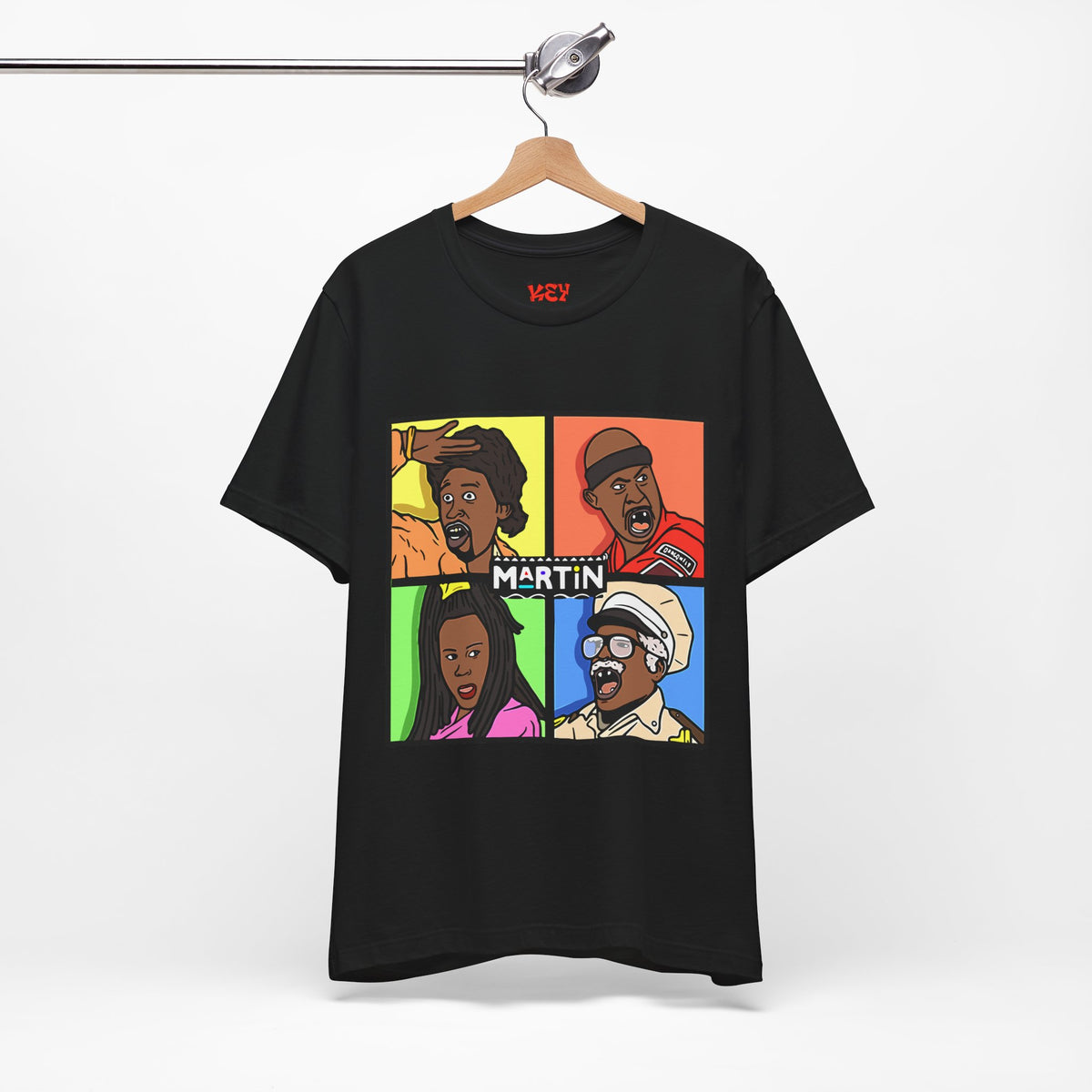 Retro TV Cast Graphic Tee — "Martin" Pop Art Squares