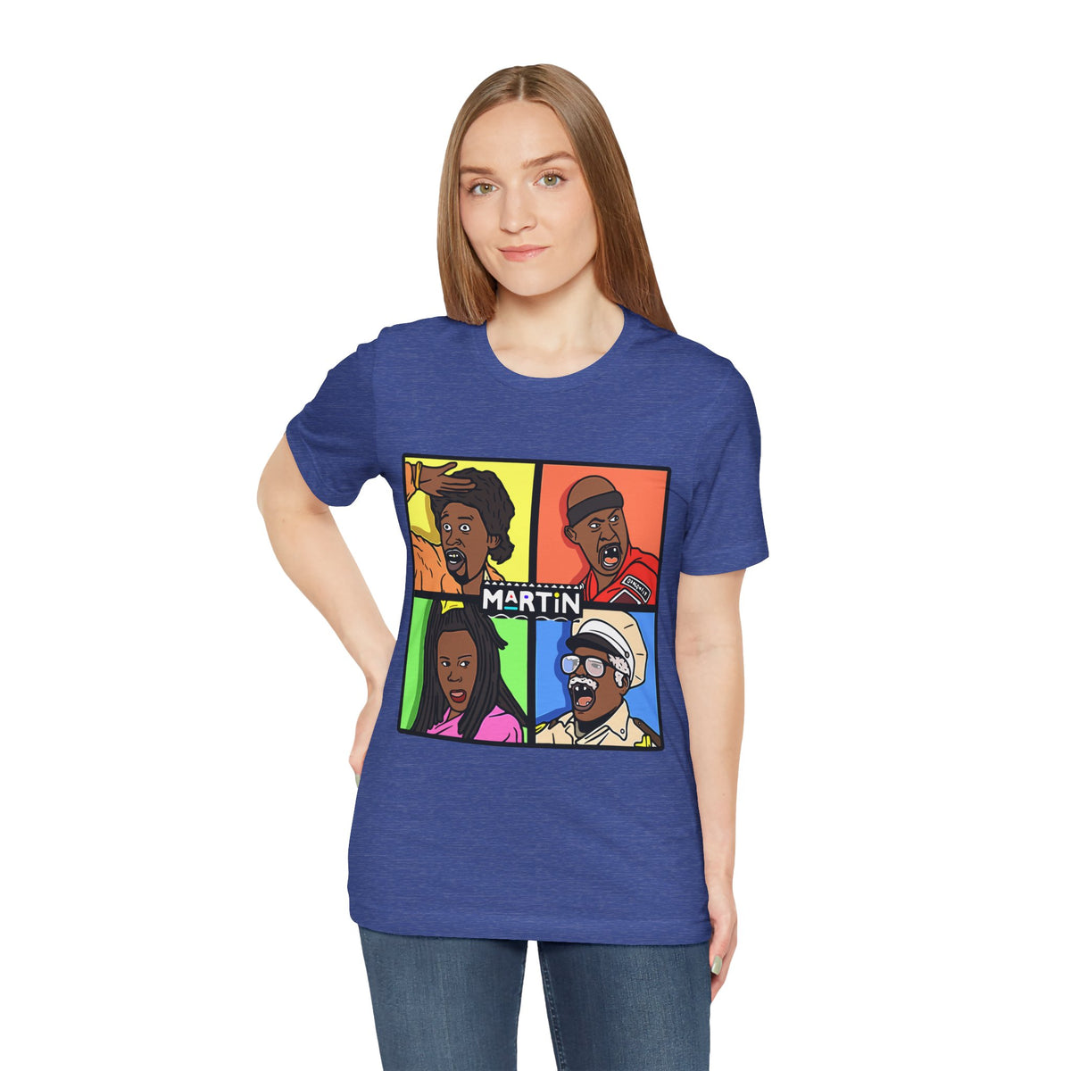 Retro TV Cast Graphic Tee — "Martin" Pop Art Squares