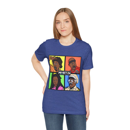 Retro TV Cast Graphic Tee — "Martin" Pop Art Squares