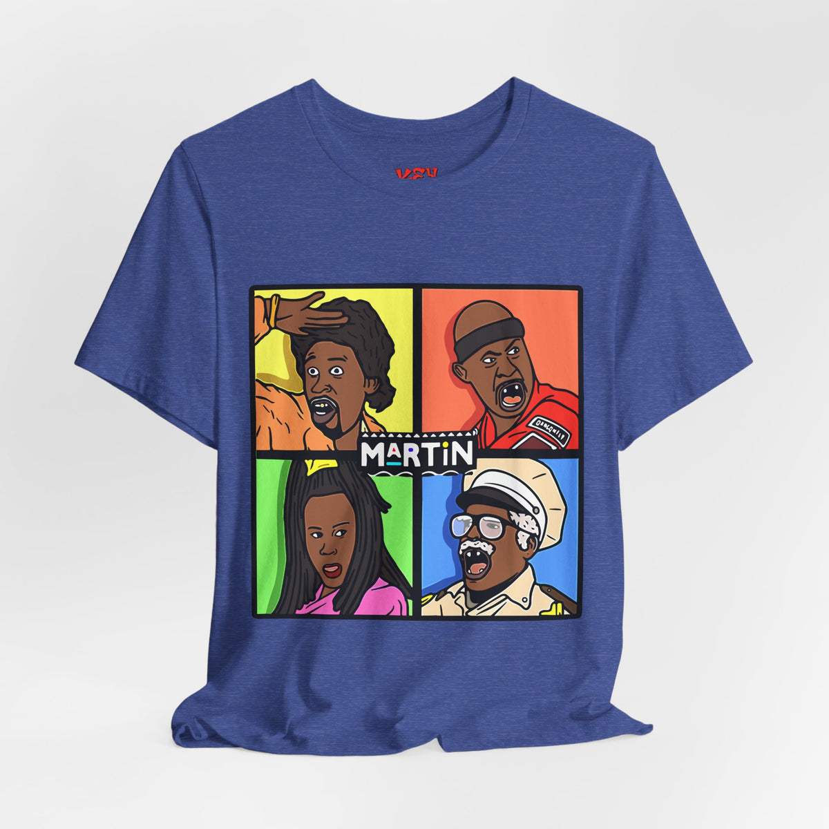 Retro TV Cast Graphic Tee — "Martin" Pop Art Squares
