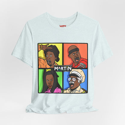 Retro TV Cast Graphic Tee — "Martin" Pop Art Squares
