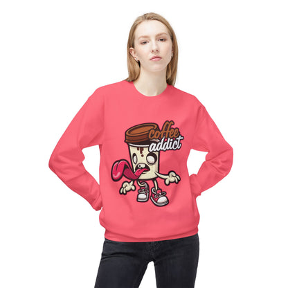 Coffee Addict Crewneck Sweatshirt — Cute Cartoon Coffee Cup Graphic