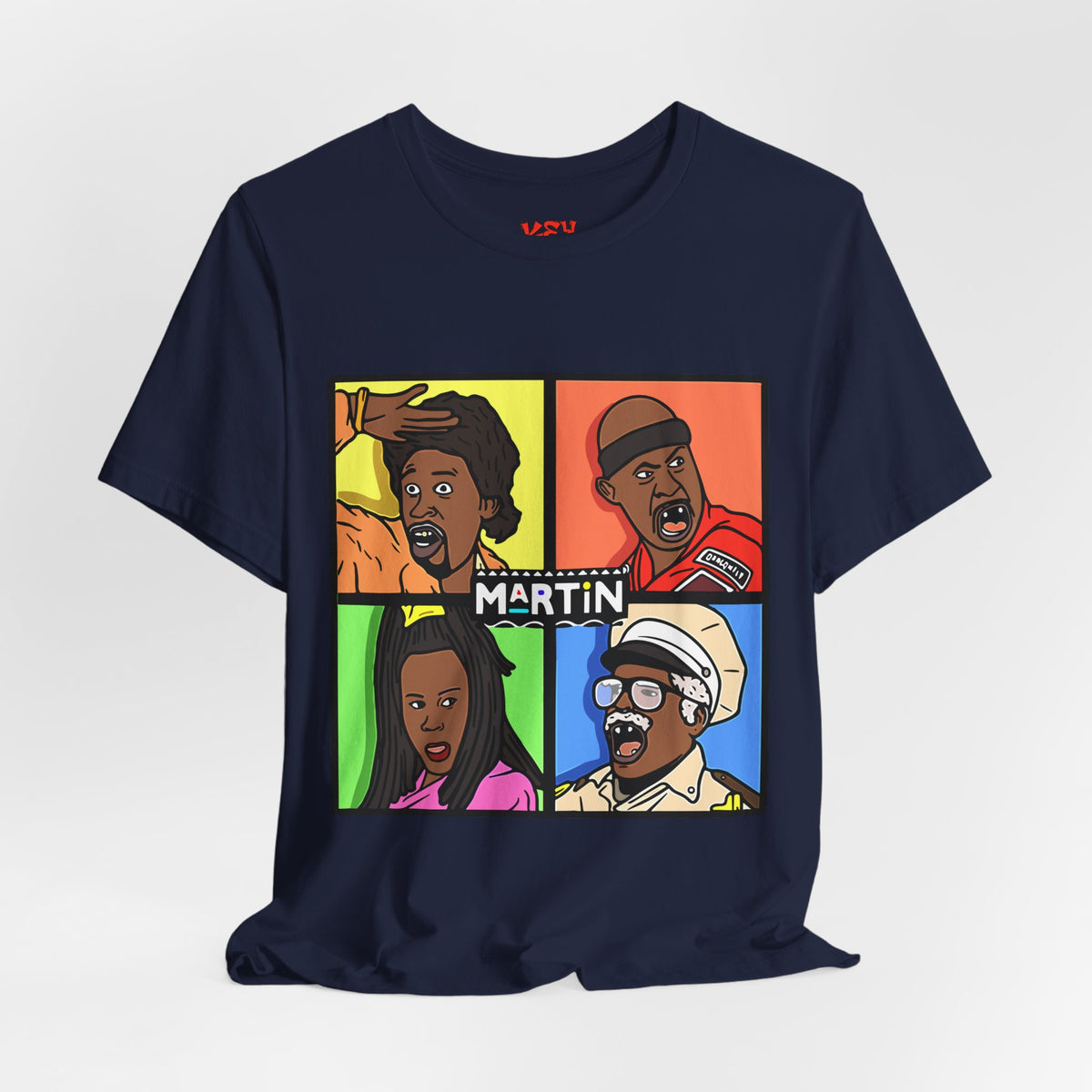 Retro TV Cast Graphic Tee — "Martin" Pop Art Squares