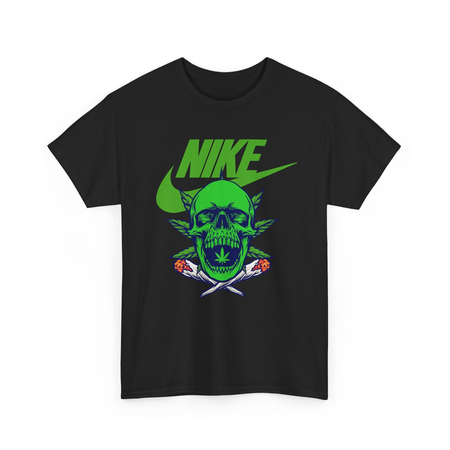 Skull Swoosh Tee — Neon Green Nike-Inspired Graphic Shirt