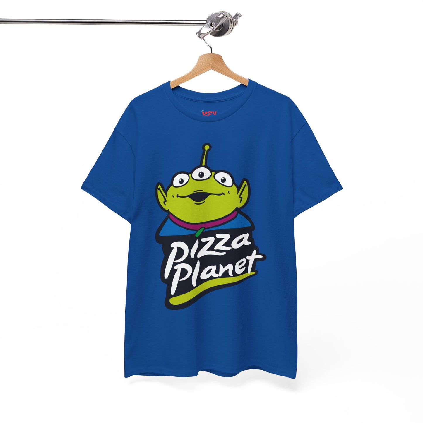 Pizza Planet Alien Graphic Tee — Retro Cartoon Pizza Logo T-Shirt