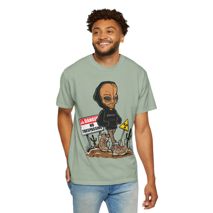 Alien Hooded T-Shirt — "No Trespassing" Desert Graphic