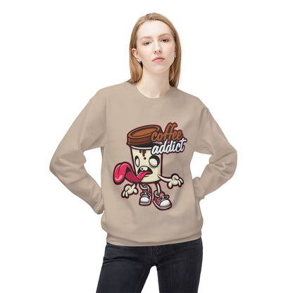 Coffee Addict Crewneck Sweatshirt — Cute Cartoon Coffee Cup Graphic