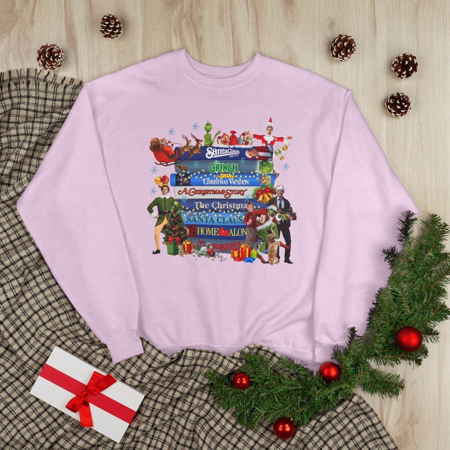 Christmas Movie Stack Crewneck Sweatshirt — Holiday Classics Sign Design