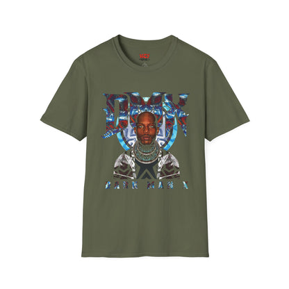 DMX Graphic Tee — Bold Portrait & Tribal Shield Design
