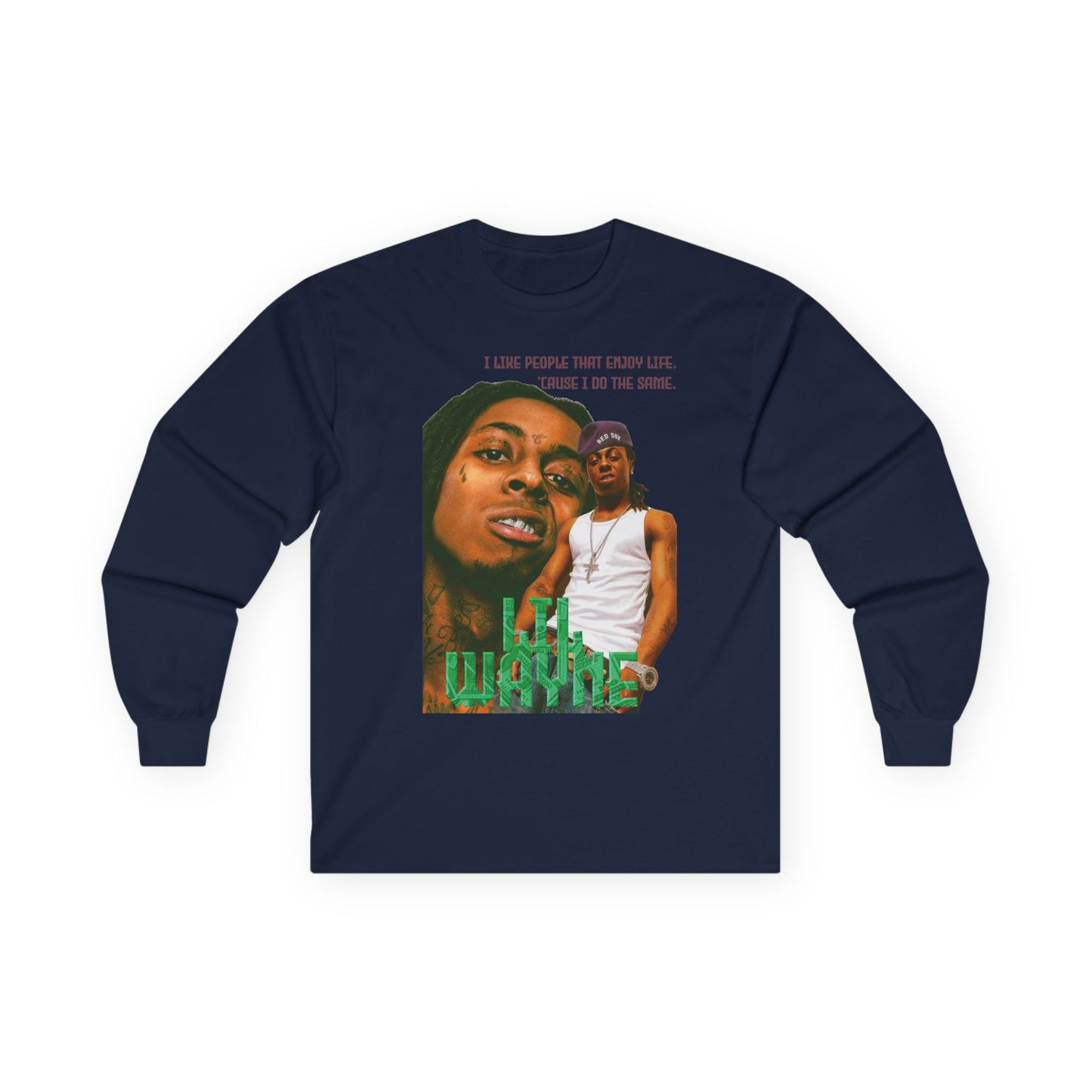 Wayne Long Sleeve Tee — Retro Photo Graphic with Quote