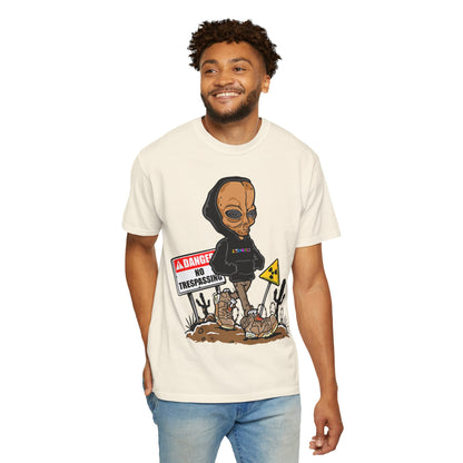 Alien Hooded T-Shirt — "No Trespassing" Desert Graphic