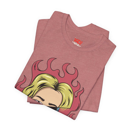 Bad Girl Pop Art Tee — Retro Flaming Blonde Graphic T-Shirt