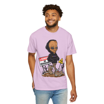 Alien Hooded T-Shirt — "No Trespassing" Desert Graphic