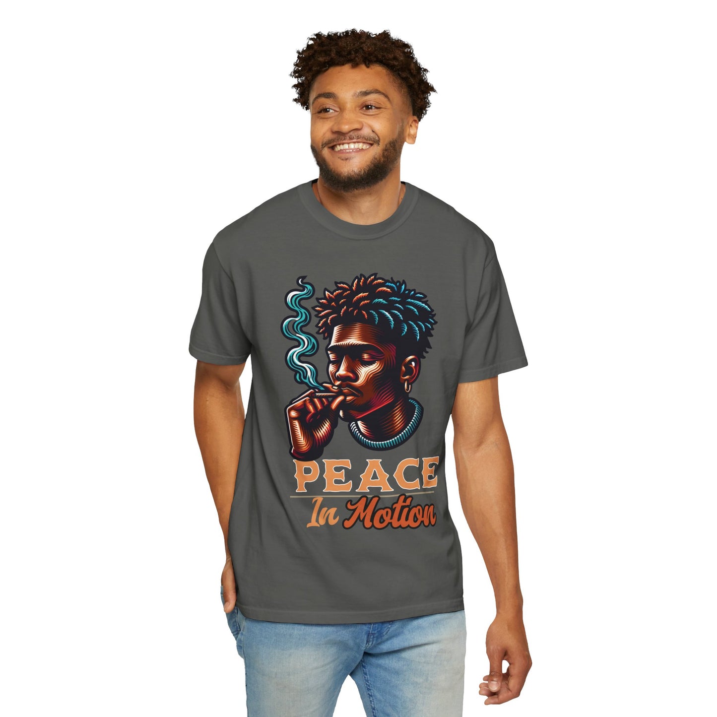 Peace In Motion T‑Shirt — Retro Smoking Portrait Graphic Tee