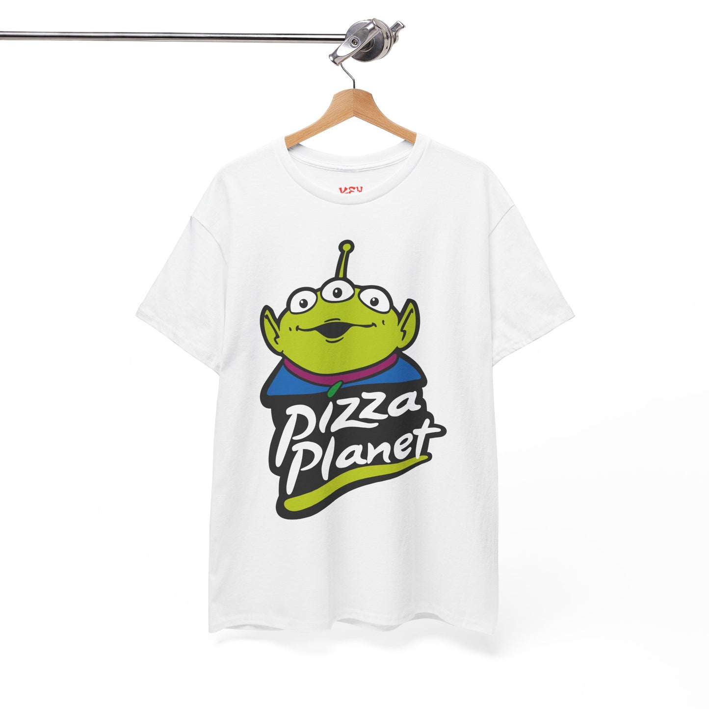 Pizza Planet Alien Graphic Tee — Retro Cartoon Pizza Logo T-Shirt