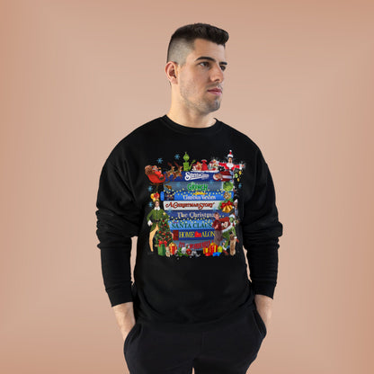 Christmas Movie Stack Crewneck Sweatshirt — Holiday Classics Sign Design