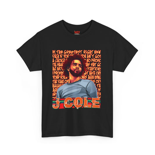 J Cole Graphic Tee — Retro Portrait with 'J-Cole' Text