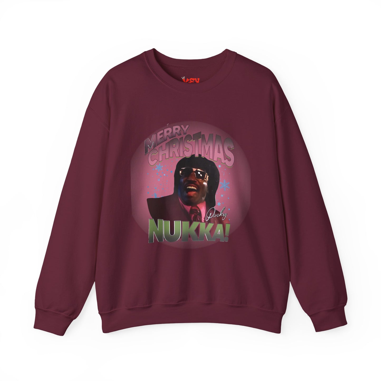 Pinky Christmas Crewneck Sweatshirt — "Merry Christmas Nukka!" Retro Holiday Graphic