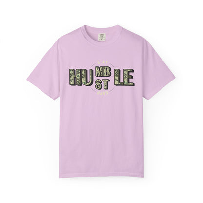 Stay Humble Hustle T-Shirt — Camo Lettering Motivational Tee