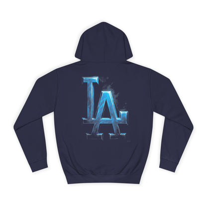LA Logo Hoodie — Blue Metallic College-Style Pullover