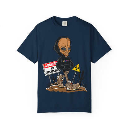 Alien Hooded T-Shirt — "No Trespassing" Desert Graphic