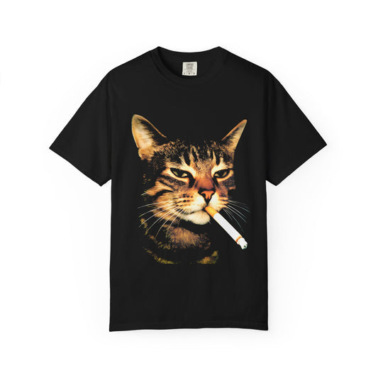 Smoking Cat T-Shirt — Retro Grunge Cat Portrait Tee