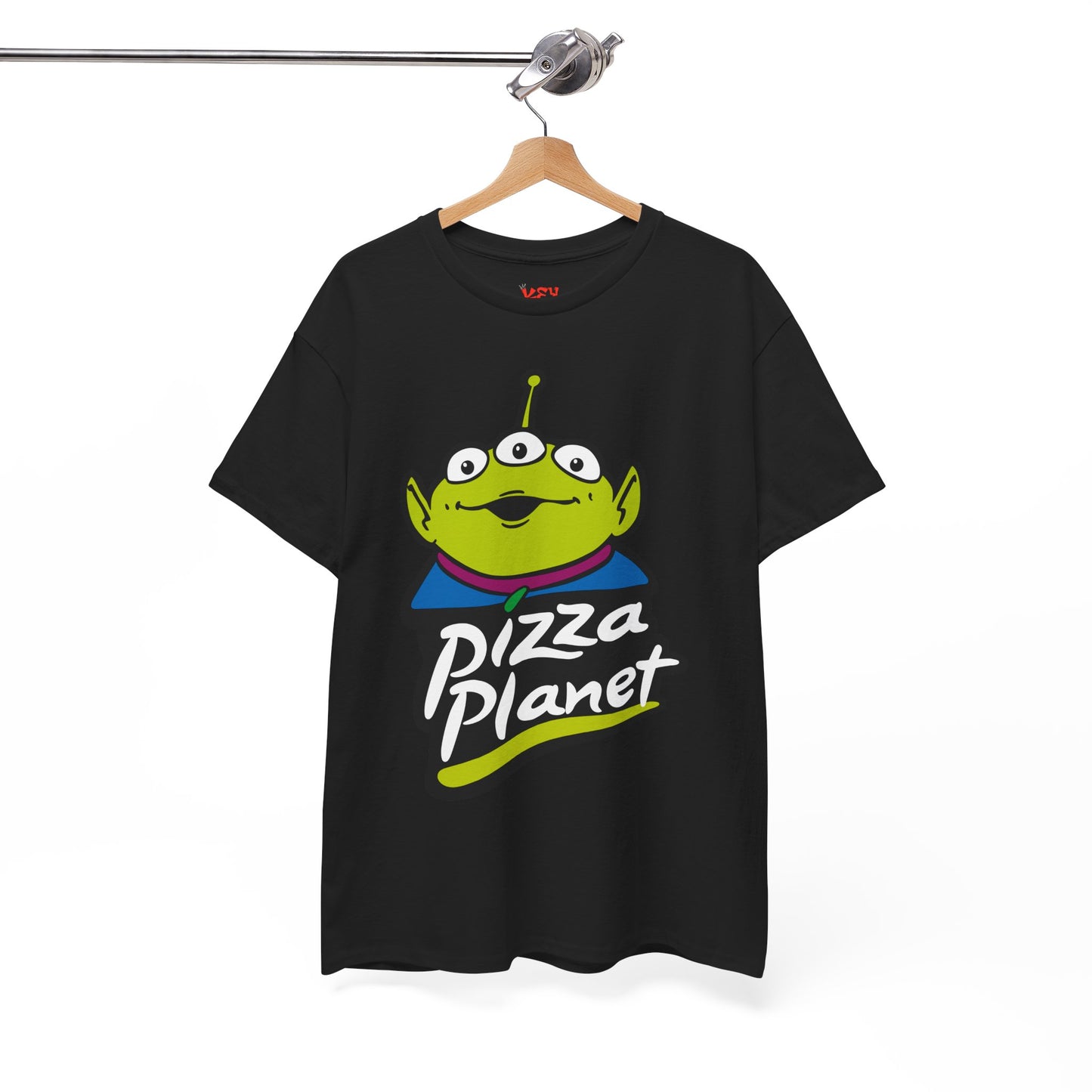 Pizza Planet Alien Graphic Tee — Retro Cartoon Pizza Logo T-Shirt