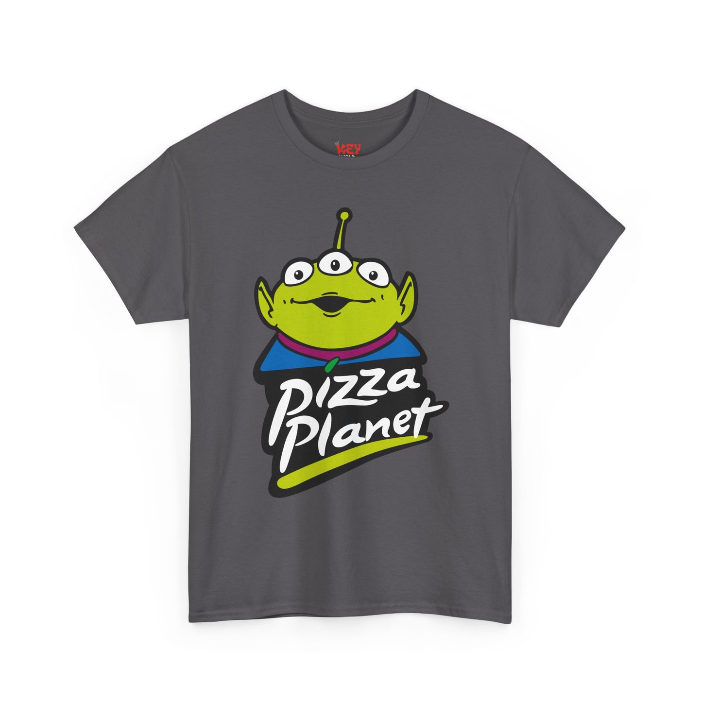 Pizza Planet Alien Graphic Tee — Retro Cartoon Pizza Logo T-Shirt