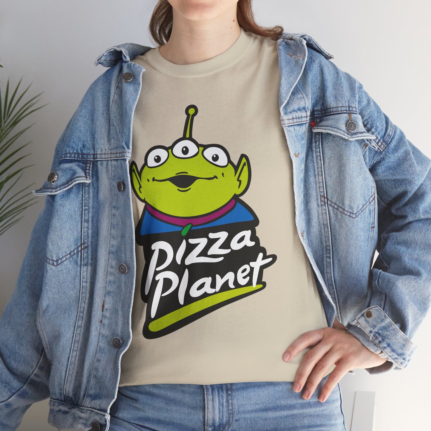 Pizza Planet Alien Graphic Tee — Retro Cartoon Pizza Logo T-Shirt