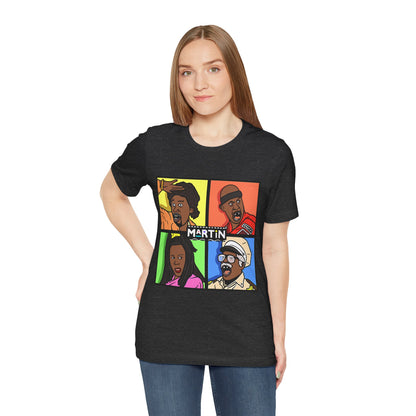Retro TV Cast Graphic Tee — "Martin" Pop Art Squares