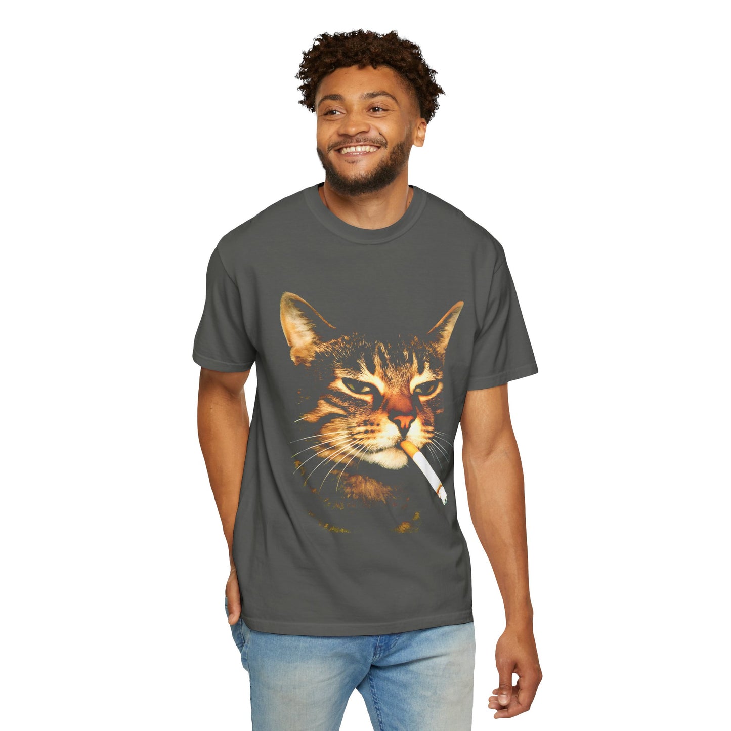 Smoking Cat T-Shirt — Retro Grunge Cat Portrait Tee