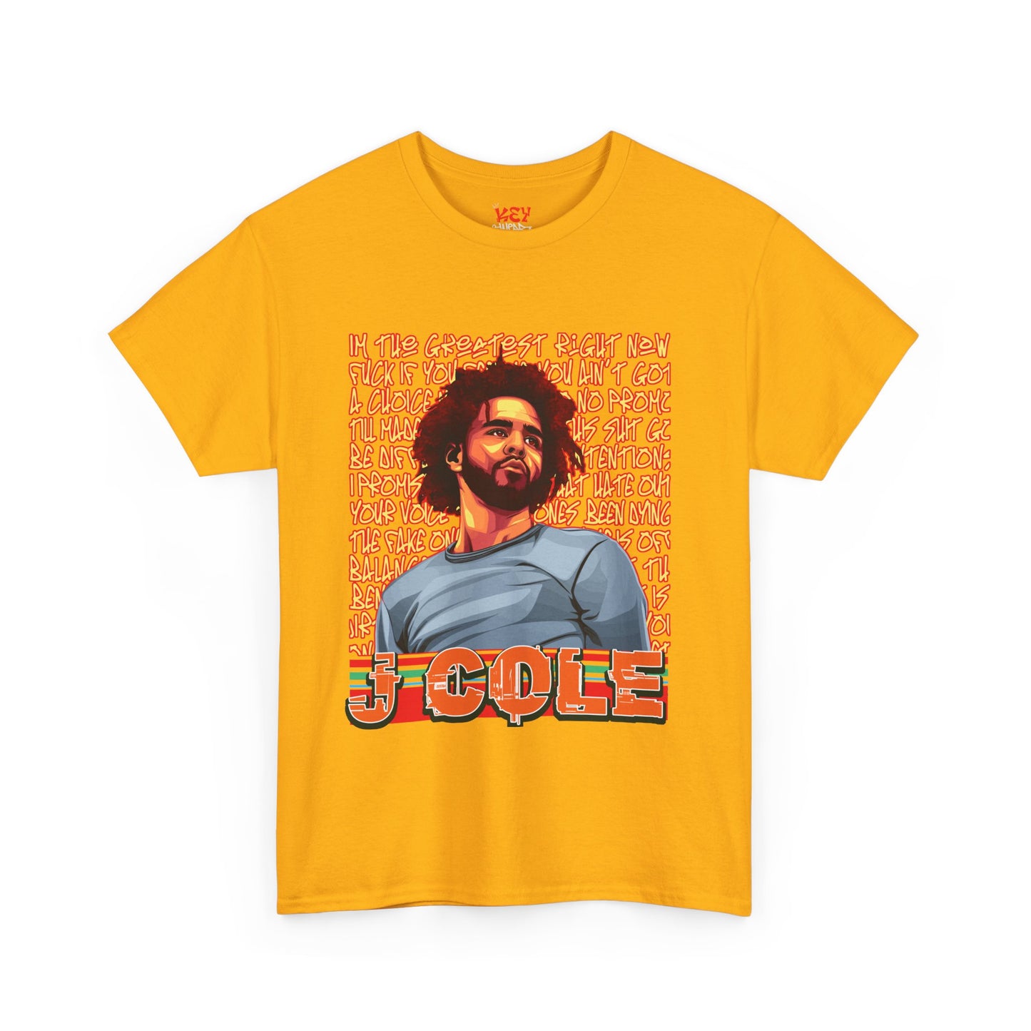 J Cole Graphic Tee — Retro Portrait with 'J-Cole' Text