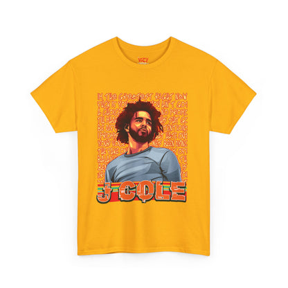 J Cole Graphic Tee — Retro Portrait with 'J-Cole' Text